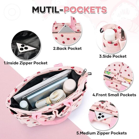 Corduroy Tote Bag for Women, Crossbody Bags, Mutil Pockets Handbag Tote Bag for - Picture 4 of 6